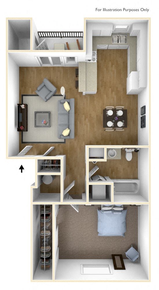 One Bed One Bath B floor plan